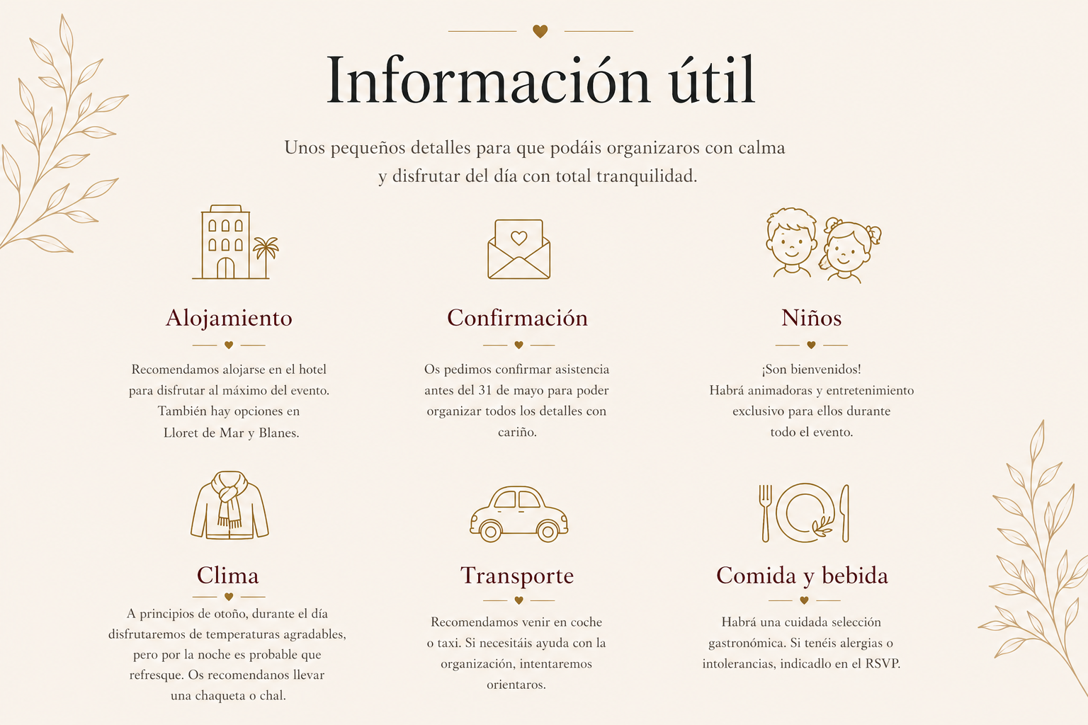 Información útil de la boda